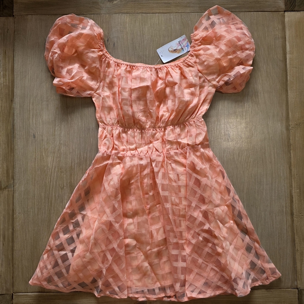 Pretty Garden Peach Off The Shoulder Babydoll Mini Dress – NWT – Women’s Size S - Picture 2 of 11